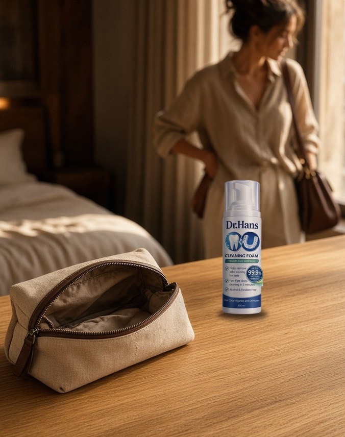 Dr.Hans Clean Foam next to a travel bag