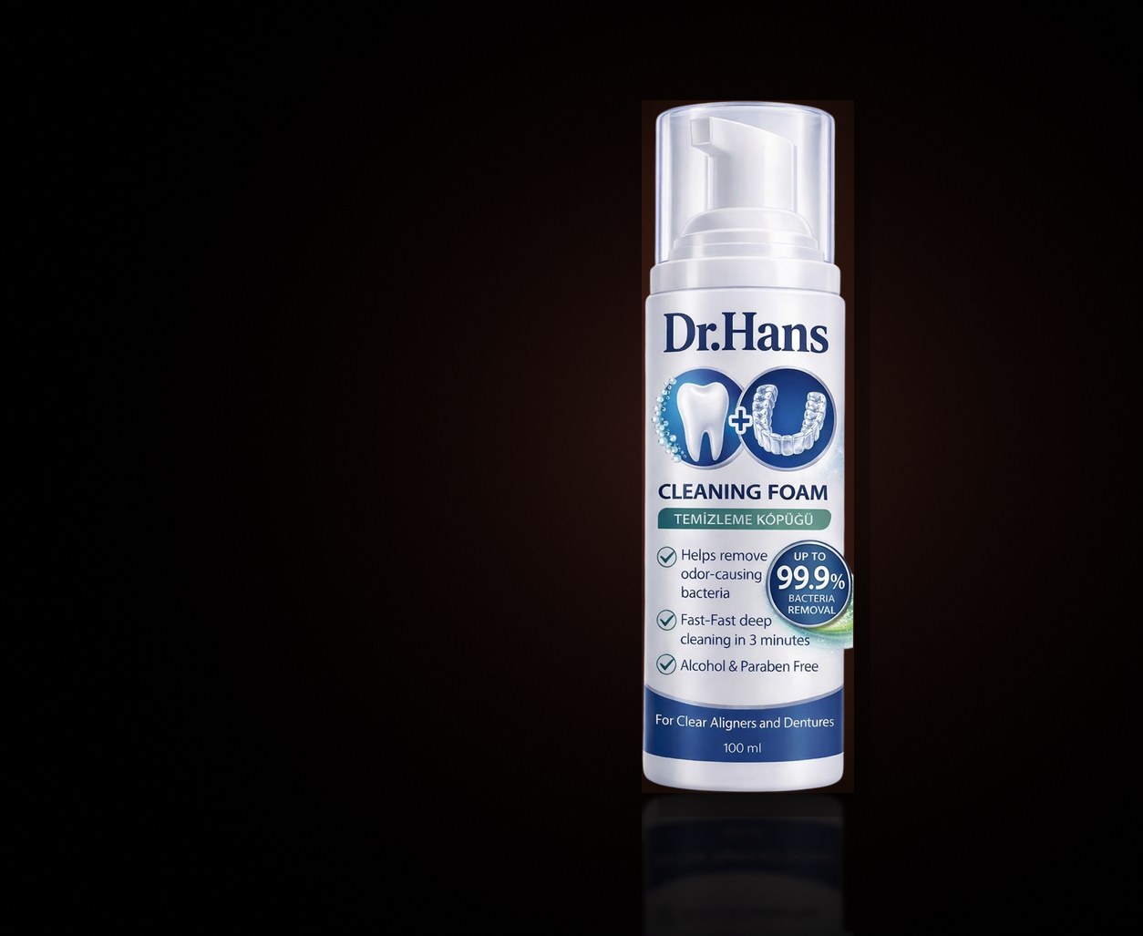 Dr.Hans Clean Foam bottle on a black background