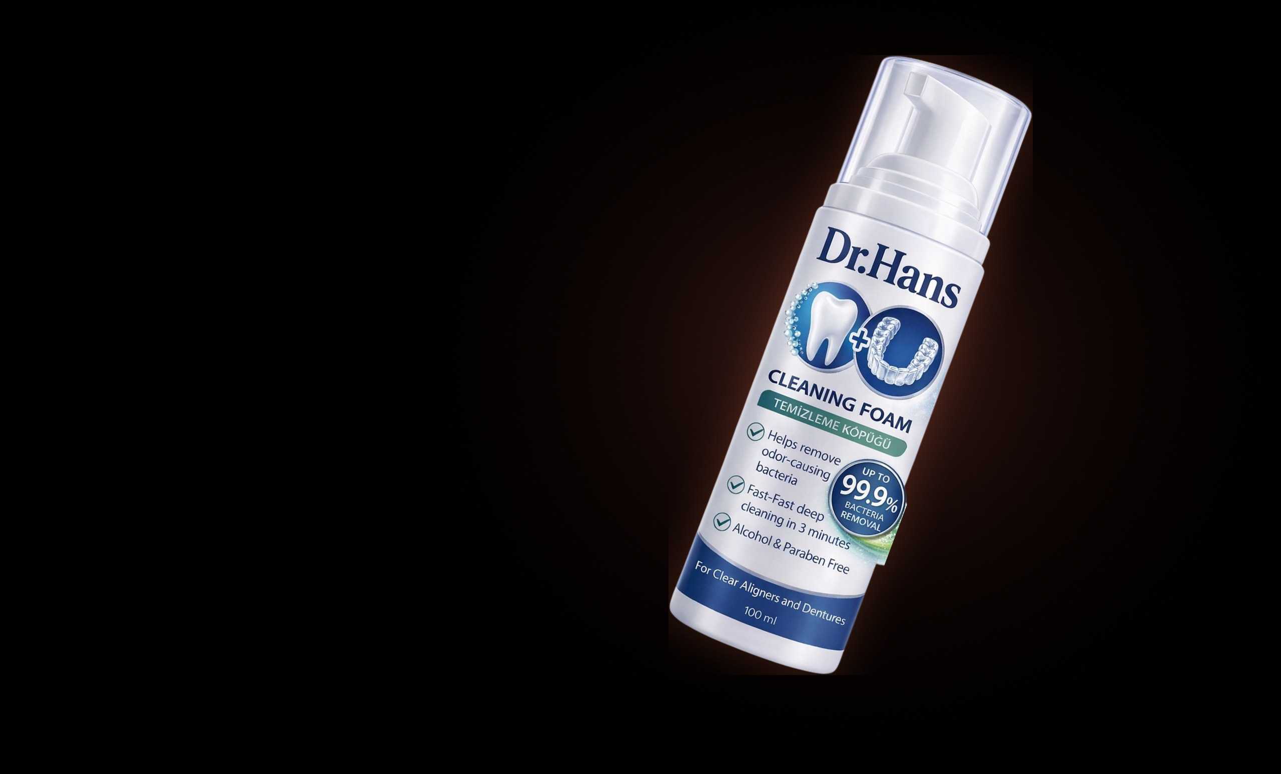 Dr.Hans Clean Foam bottle on a dark background