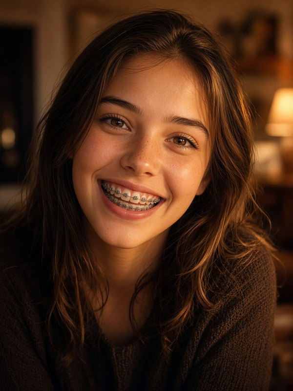 Smiling young person wearing braces